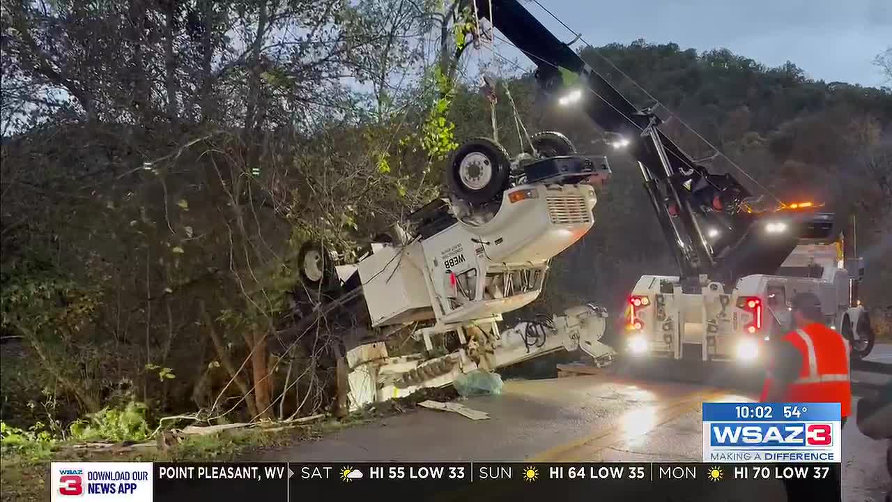 Truck ends up on its side in creek off Kellys Creek Road, leaking oil and diesel into waterway
