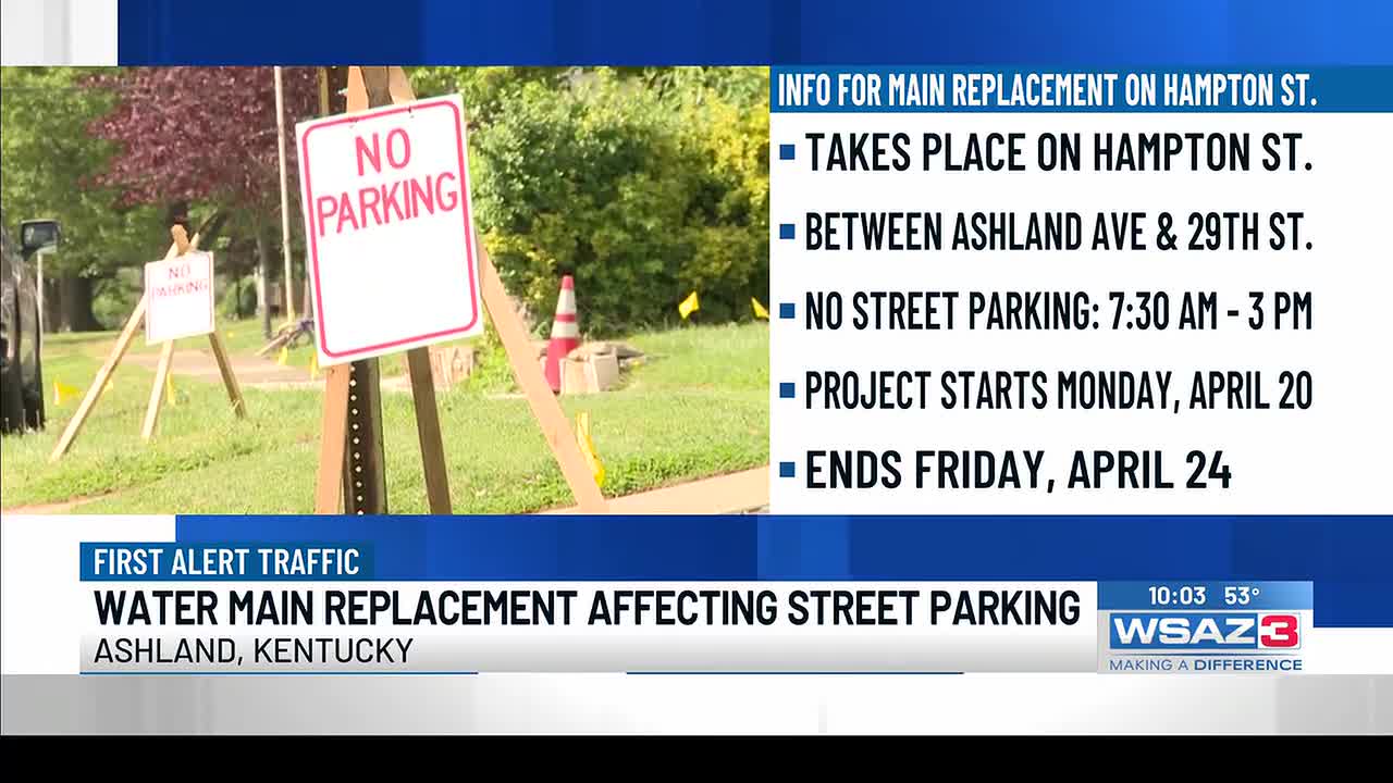 Water main replacement affecting street parking on Hampton St.