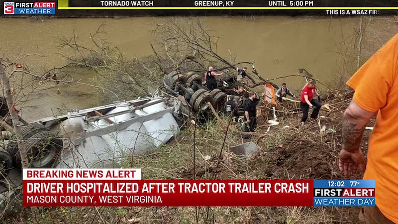 A tractor trailer rolled over into Brinker Run in Mason County Wednesday morning, according to...