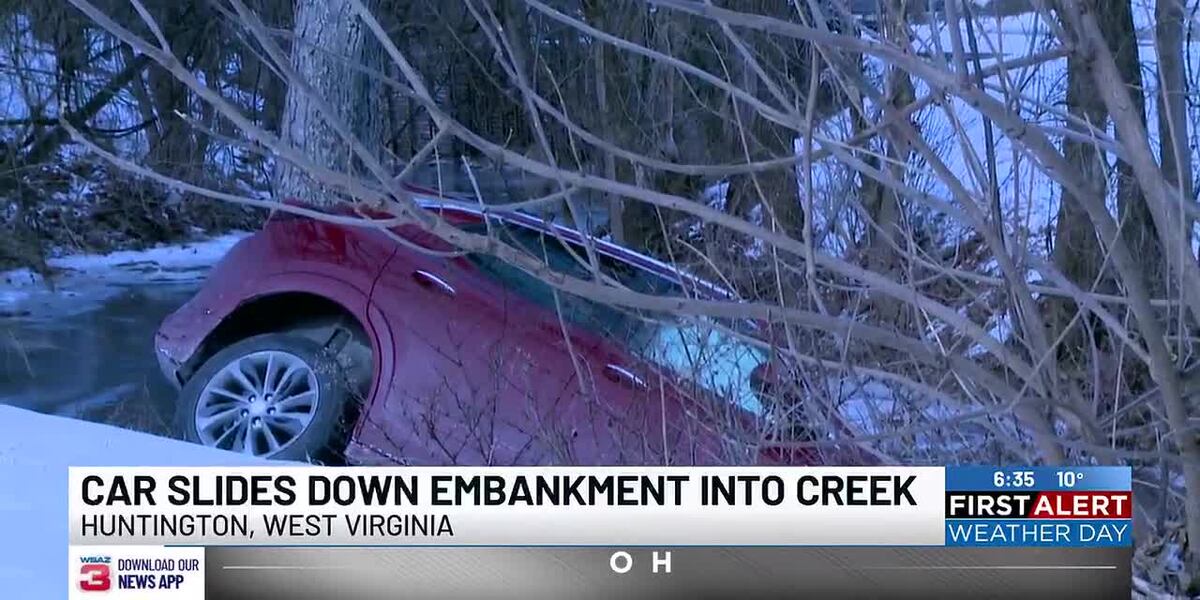 Matthew Ritter Car Car slides down embankment, into creek at Ritter Park