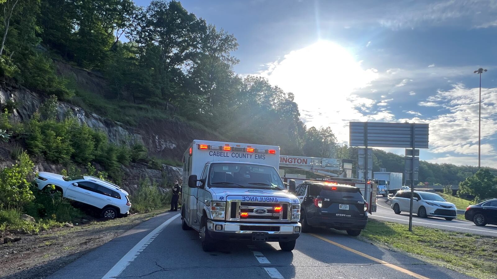 Crash Ramp Car crashes into ditch on exit ramp