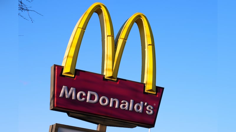 FILE -- The McDonald's logo appears on a sign outside a store, Tuesday, Nov. 18, 2025, in...