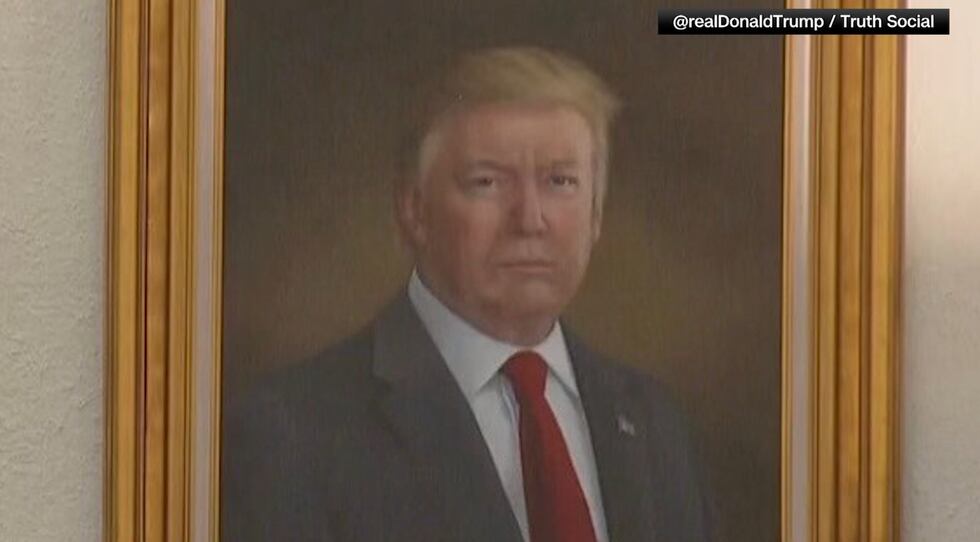 Trump complained in a social media post that the portrait by artist Sarah Boardman is...